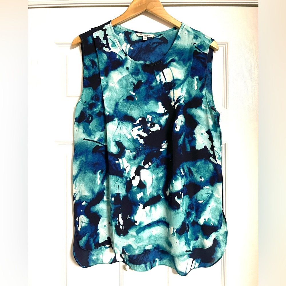 Calvin Klein Jeans Blue and Green Abstract Sleeveless Top Large